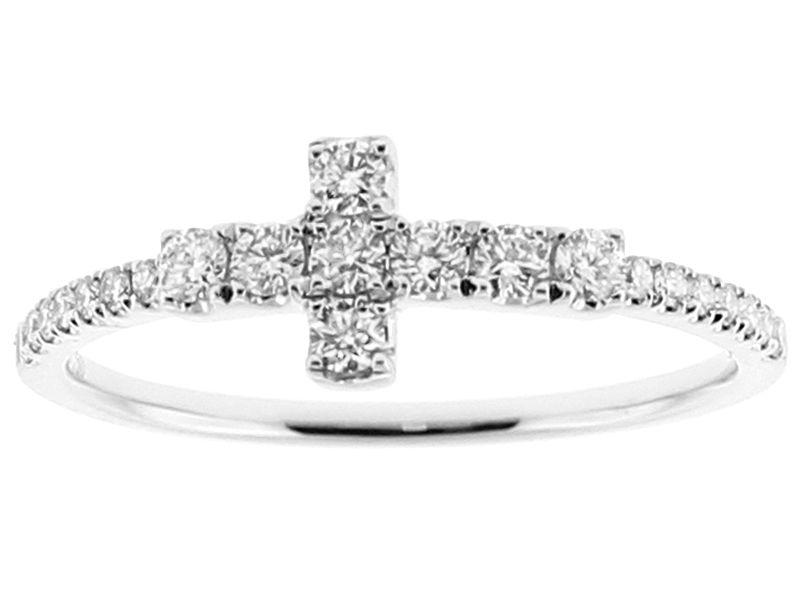 Ladies Fashion Side Cross Ring with Diamonds in 18k White Gold