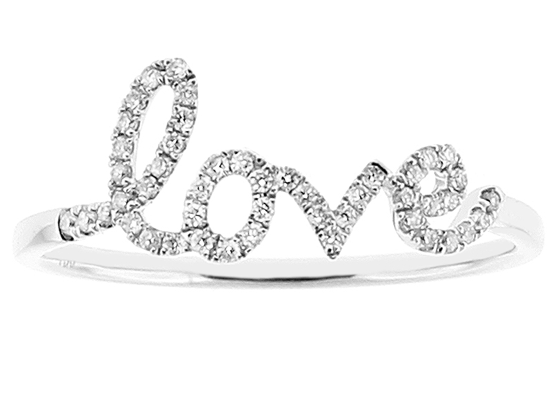 Love Script Ring with Diamonds in 18kt White Gold