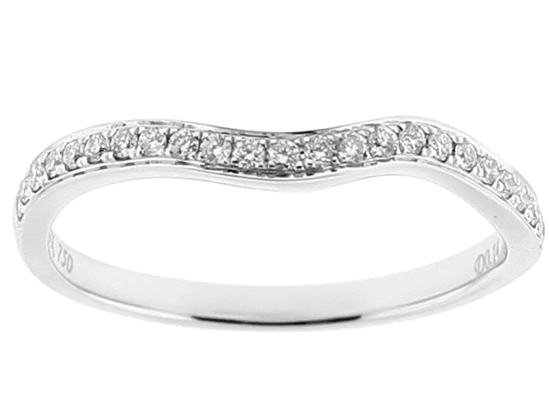 Ladies U Curve Wedding Band with Micro Pave Set Diamonds in 18k White Gold