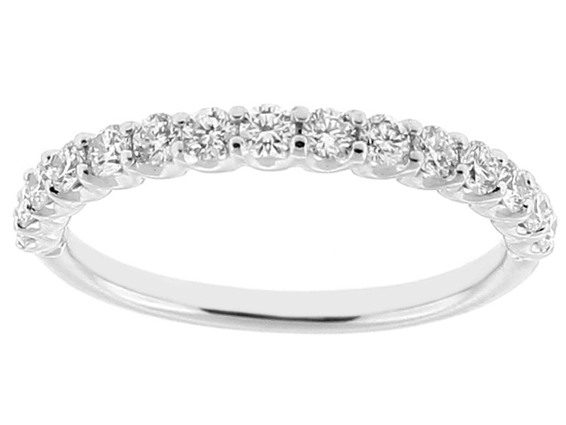 Ladies Single Row Wedding Band with U Prong Set Diamonds in 18kt White Gold