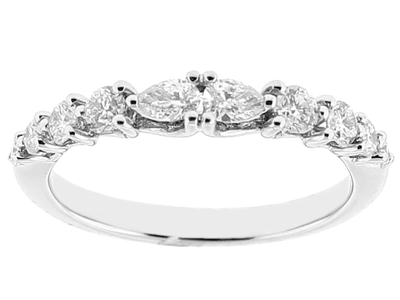 Ladies Wedding Band with Round and Pear Shaped Diamonds in 18kt White Gold