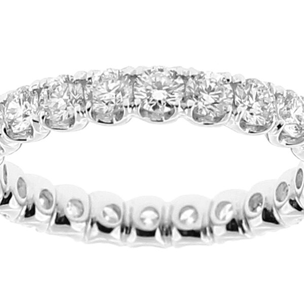 Ladies Single Row Eternity Band with U Prong Set Diamonds in 18kt White Gold