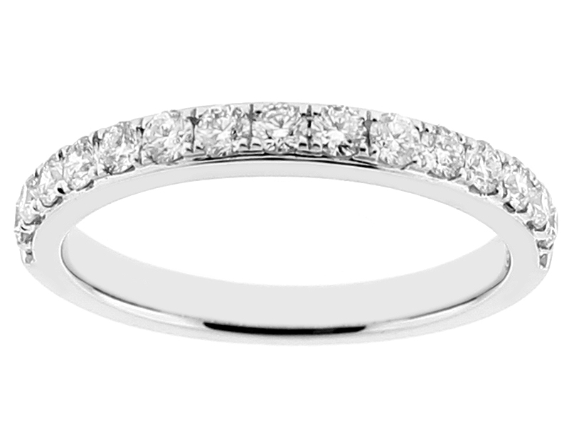 Ladies Single Row Wedding Band with Diamonds in 18kt White Gold