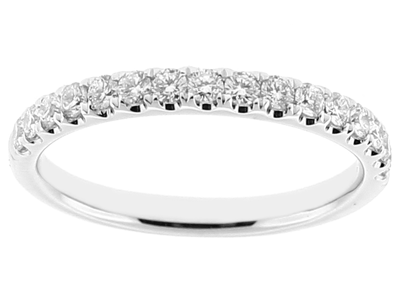 Single Row Ladies Wedding Band with Diamonds in 18kt White Gold