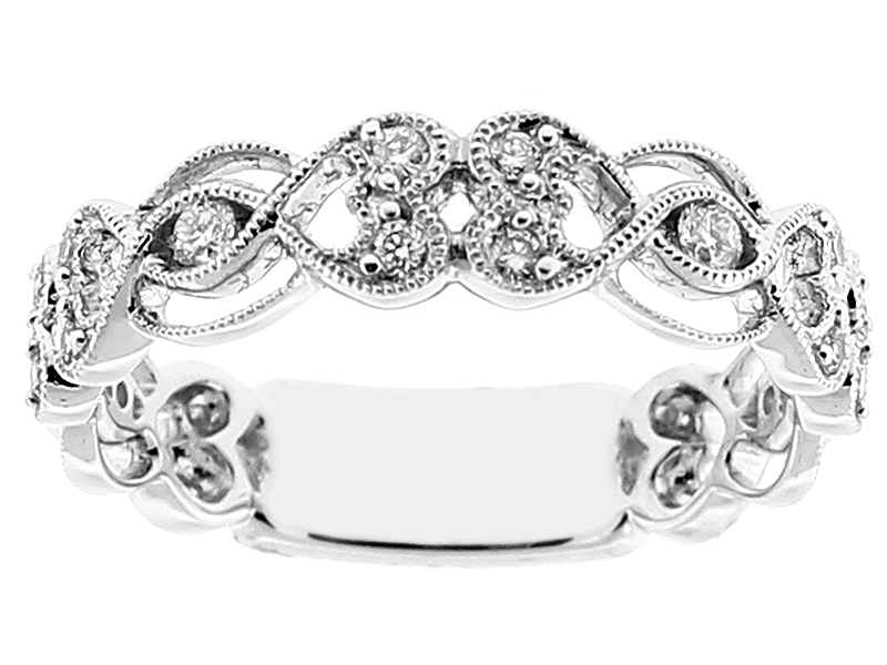 Openwork Milgrain Wedding Band with Channel and Bezel Set Diamonds in 18kt White Gold