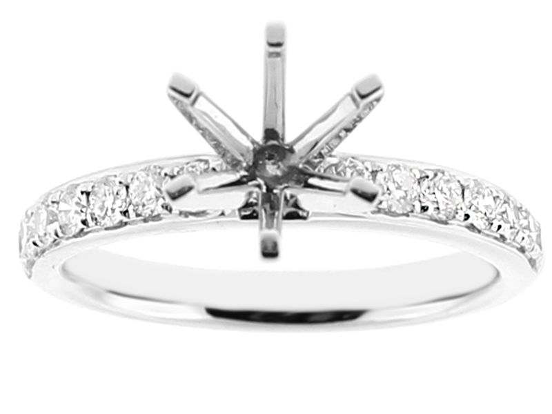 Ladies Semi Mount Engagement Ring with Micro Pave Set Diamonds in 18kt White Gold