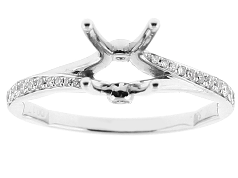 Ladies Semi Mount Crossover Style Engagement Ring with Micro Pave Set Diamonds in 18kt White Gold