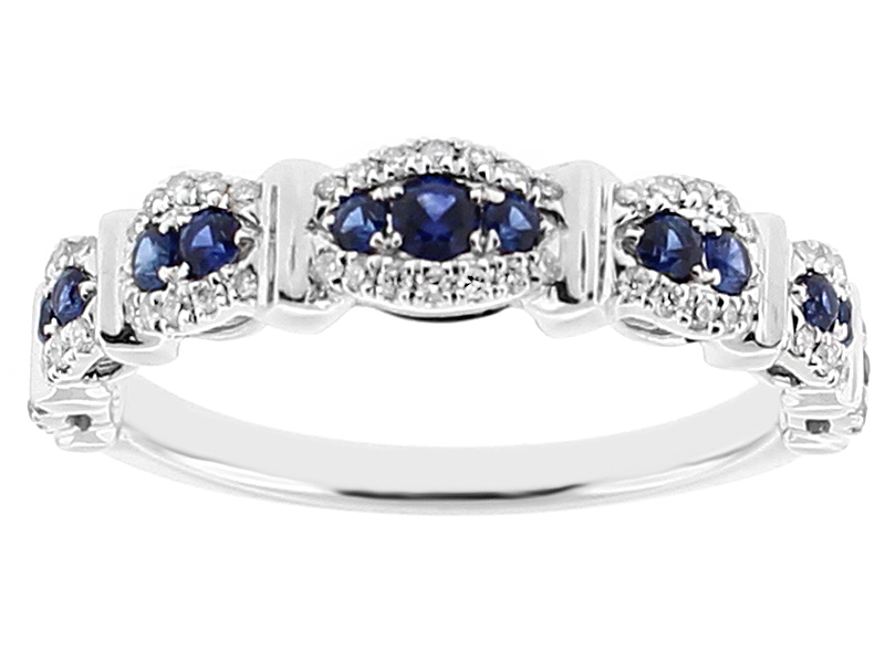 Ladies Sapphire Fashion Ring with Diamonds in 18kt White Gold