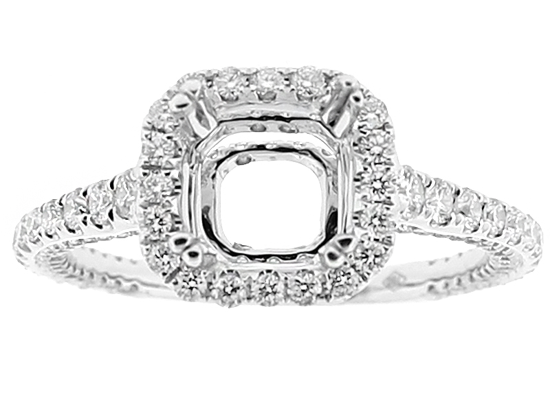 Semi Mount Square Halo Triple Side Engagement Ring with Diamonds in 18kt White Gold