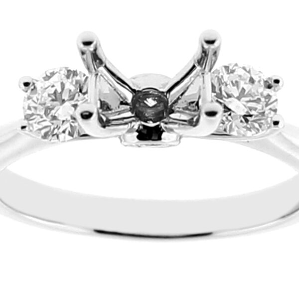 Semi Mount Three Stone Style Engagement Ring with Combination Set Diamonds in 18kt White Gold