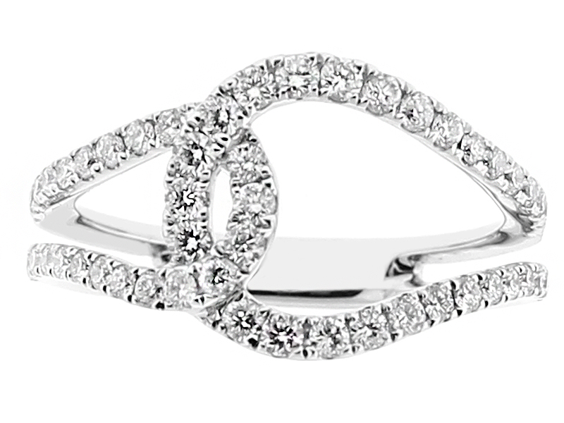 Modern Ladies Fashion Ring with Crossover Design of Diamonds in 18kt White Gold