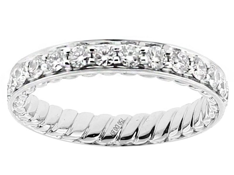 Ladies Wedding Band with Rope Design Interior and Micro Pave Set Diamonds in 18kt White Gold