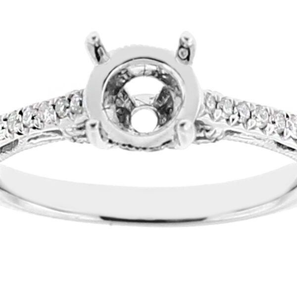 Semi Mount Openwork Engagement Ring with Milgrain Filigree Design and Diamonds in 18kt White Gold