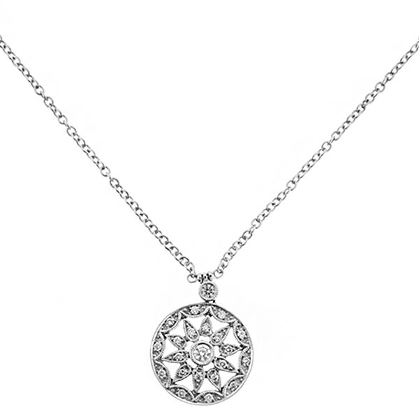 Round Openwork Pendant with Bezel and Micro Prong Set Diamonds in 18kt White Gold