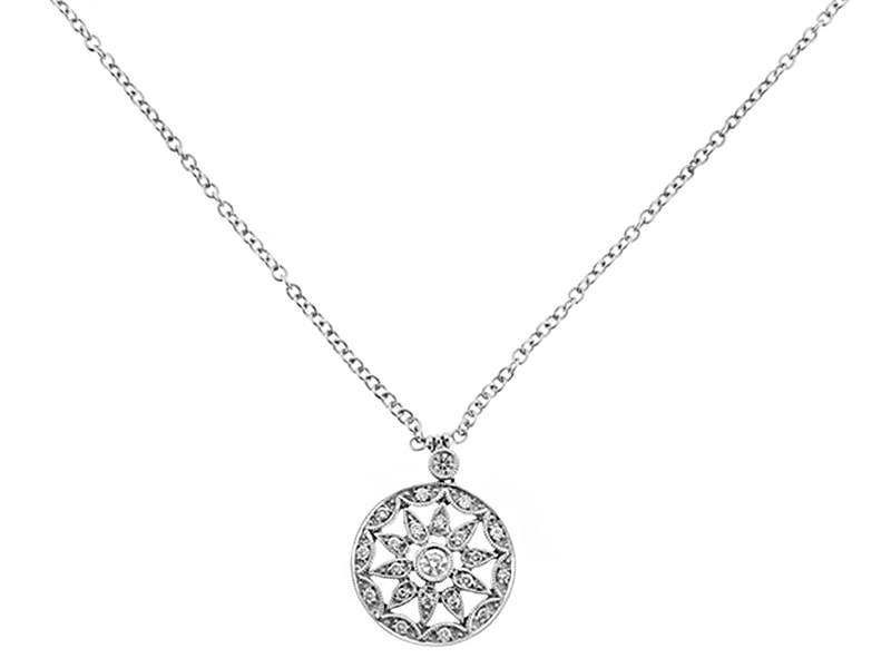 Round Openwork Pendant with Bezel and Micro Prong Set Diamonds in 18kt White Gold