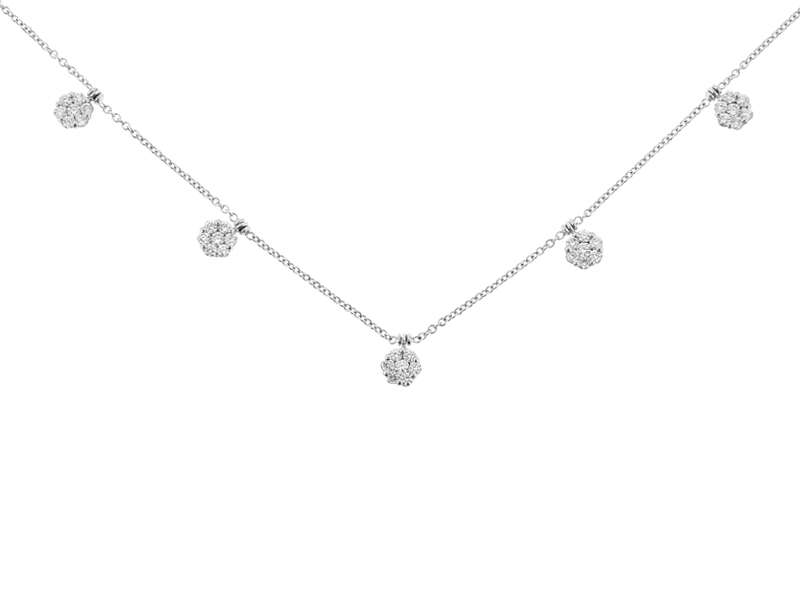 Necklace with Clusters of Diamonds in 18kt White Gold