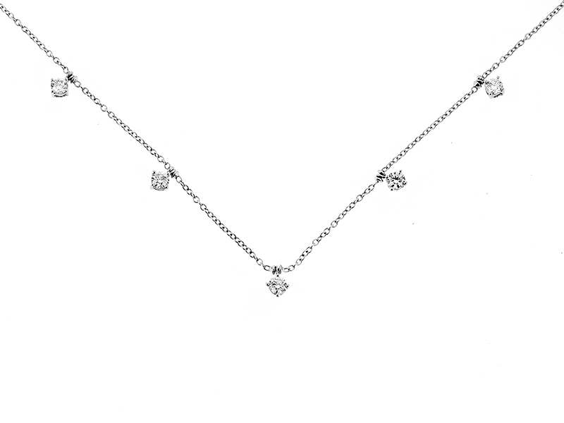 Chain Style Necklace with Spaced Out Diamonds in 18kt White Gold