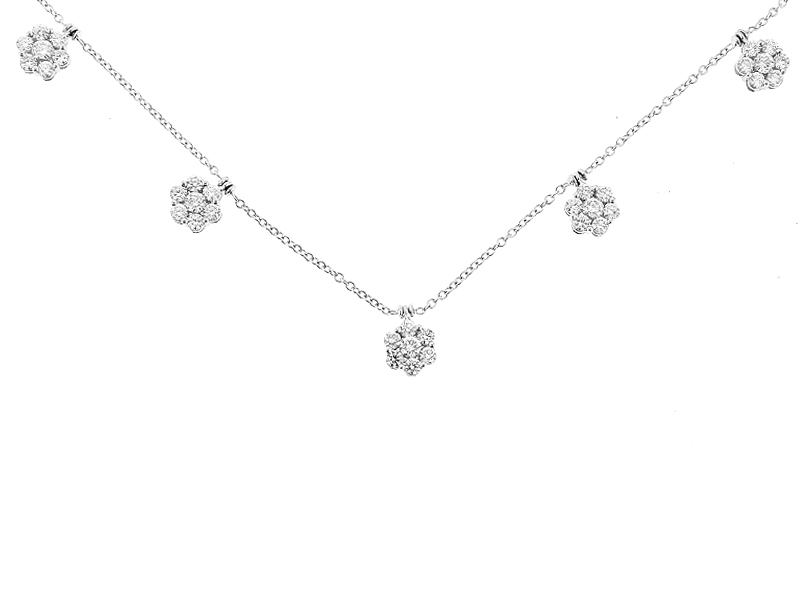 Flower Necklace with Diamonds in 18kt White Gold