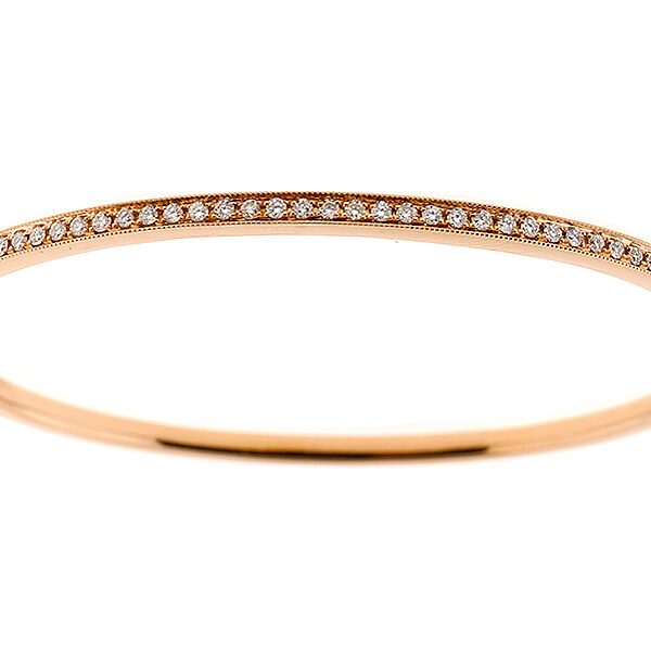 Bangle with Preset Single Row of Diamonds in 18k Rose Gold