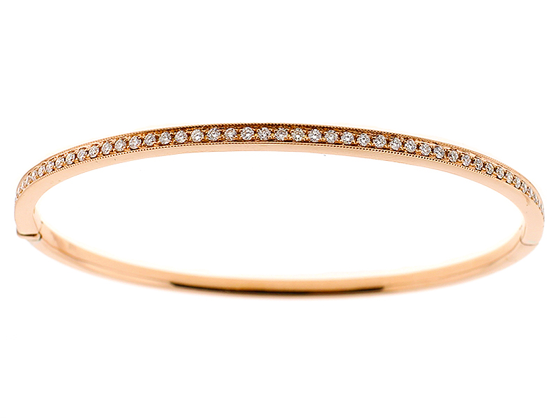 Bangle with Preset Single Row of Diamonds in 18k Rose Gold