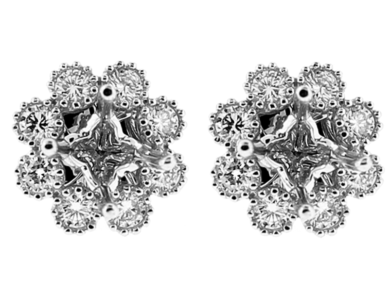 Semi Mount Stud Screwback Earrings with Diamonds in 18kt White Gold (Worn Two Ways)