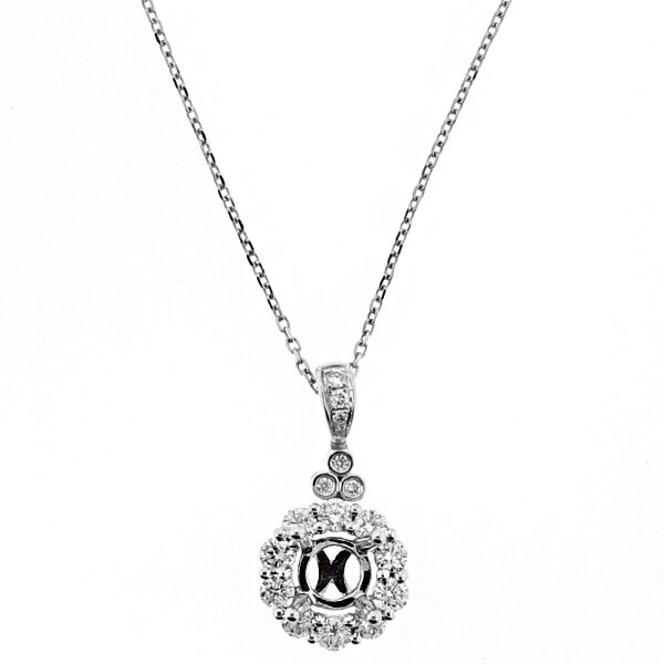 Semi Mount Pendant with Halo of Diamonds in 18kt White Gold