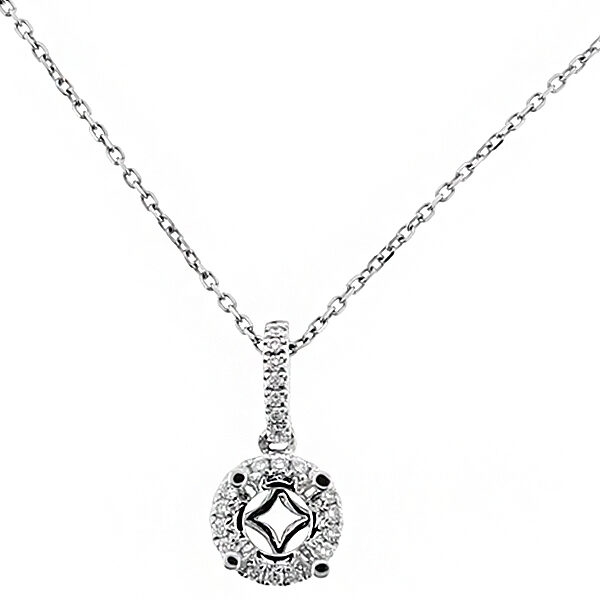 Semi Mount Pendant with Halo of Diamonds in 18kt White Gold