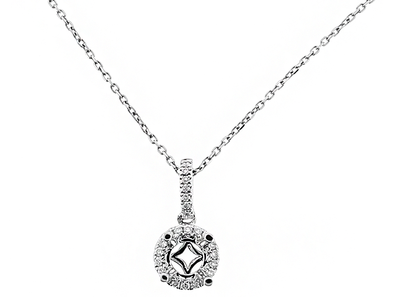 Semi Mount Pendant with Halo of Diamonds in 18kt White Gold