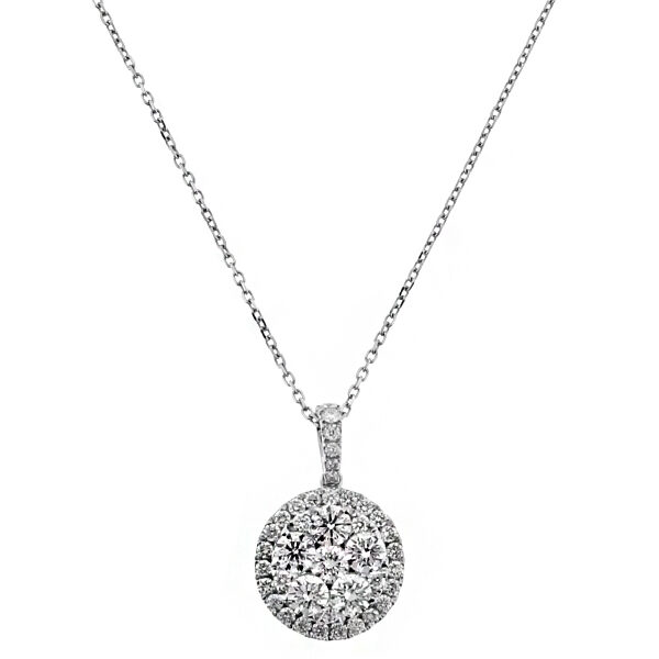 Round Halo Style Cluster Pendant with Diamonds in 18kt White Gold