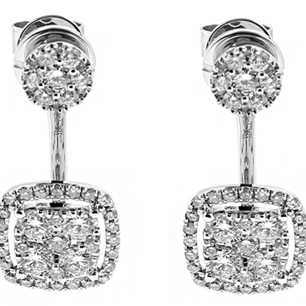Dangling Halo Style Square Earrings with Diamonds in 18kt White Gold
