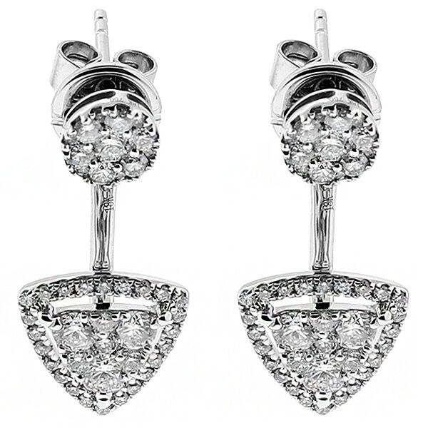 Dangling Halo Style Triangular Earrings with Diamonds in 18kt White Gold