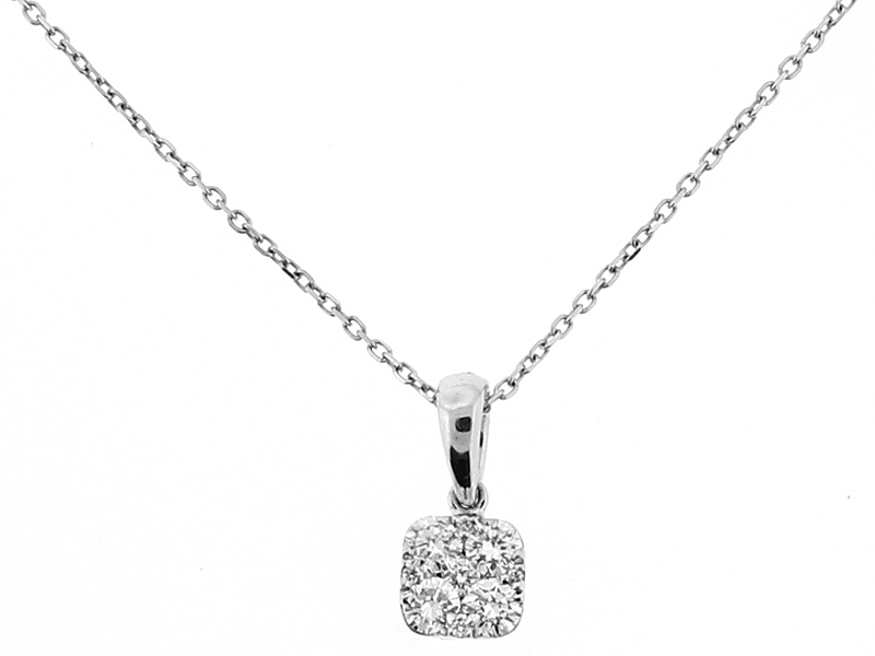 Square Cluster Pendant with Diamonds in 18kt White Gold