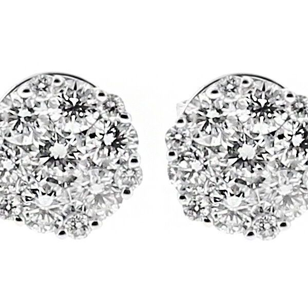 Post-Back Cluster Stud Earrings with Diamonds in 18kt White Gold