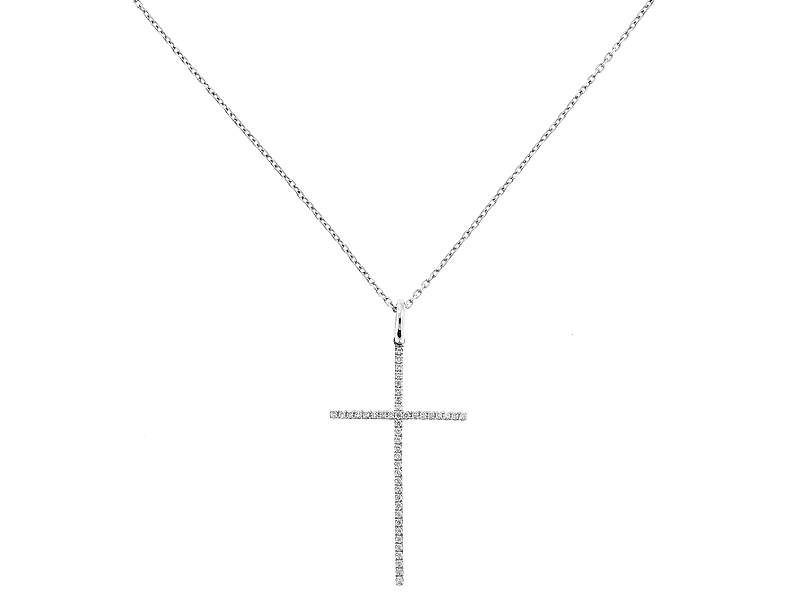 Thin Cross Pendant with Diamonds in 18kt White Gold