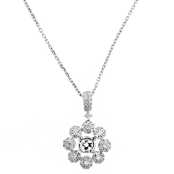 Semi Mount Flower Pendant with Diamonds in 18kt White Gold