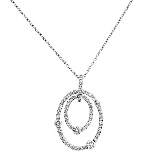 Double Oval Pendant with Diamonds in 18kt White Gold