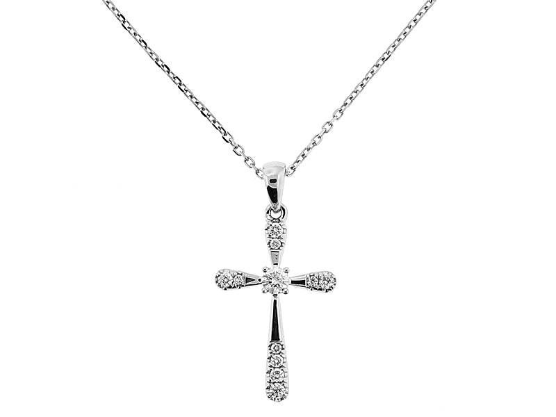 Rounded Cross Pendant with Diamonds in 18kt White Gold
