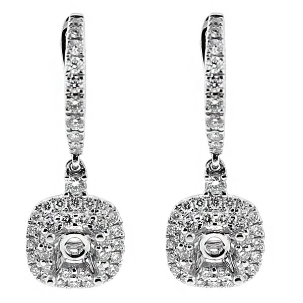 Semi Mount Dangling Square Earrings with Diamonds in 18kt White Gold