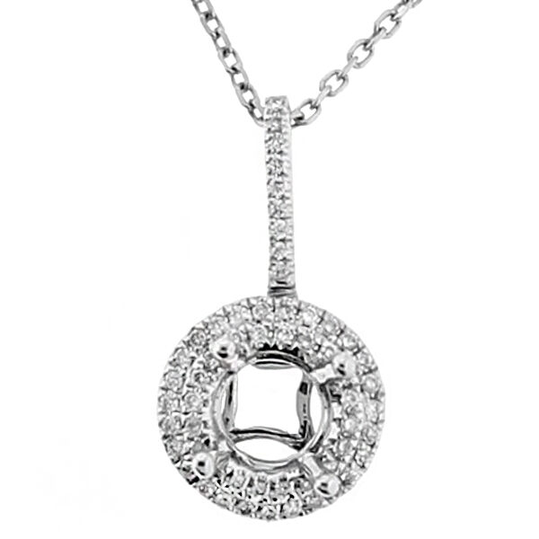 Semi Mount Solitaire Pendant with Double Halo of Diamonds in 18kt White Gold-11169