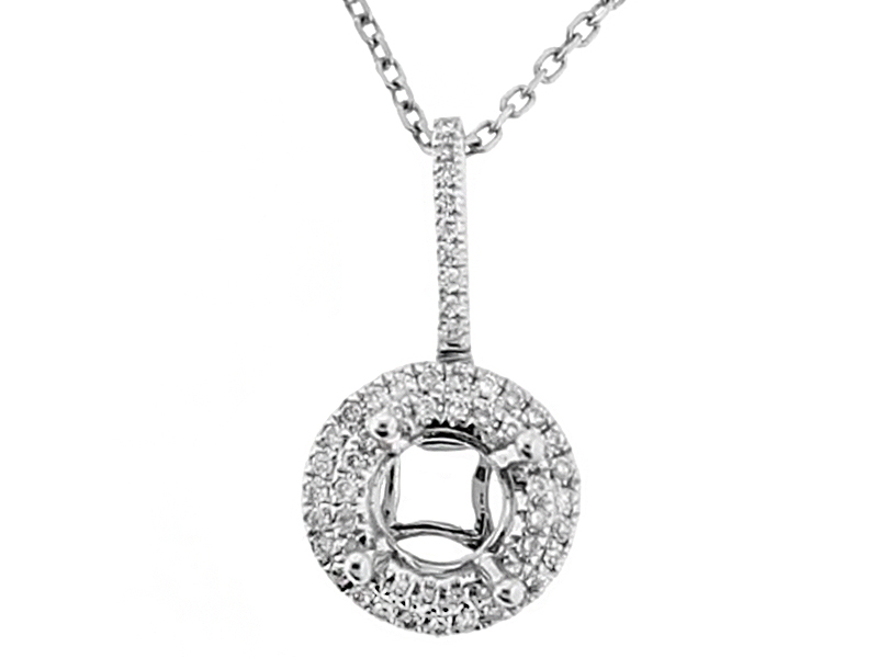 Semi Mount Solitaire Pendant with Double Halo of Diamonds in 18kt White Gold-11169