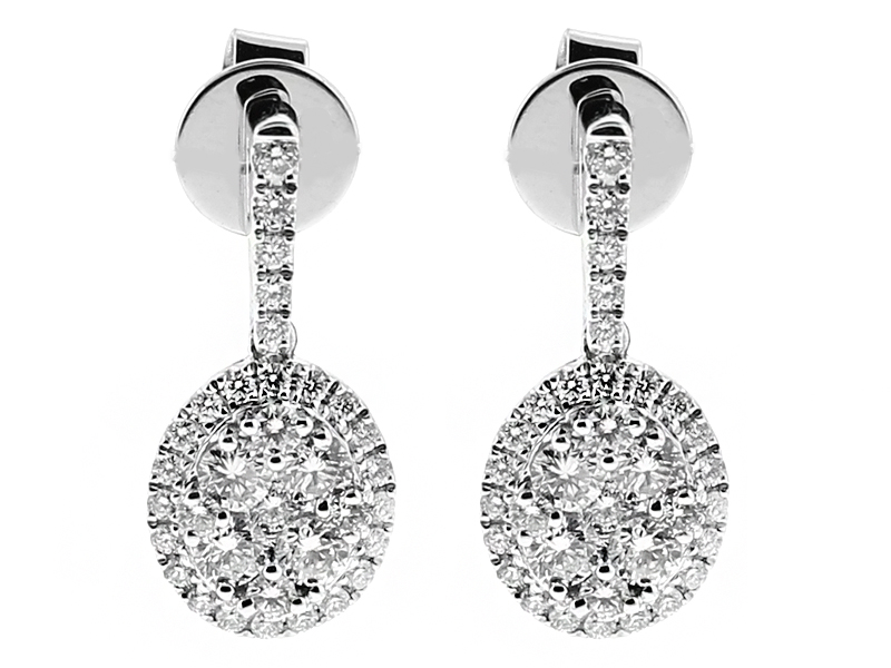 Dangling Oval Earrings with Diamonds in 18kt White Gold