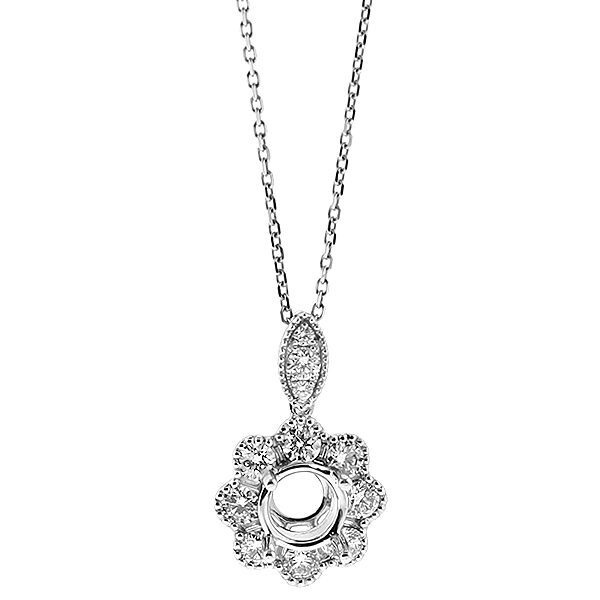 Semi Mount Solitaire Flower Pendant with Diamonds in 18kt White Gold