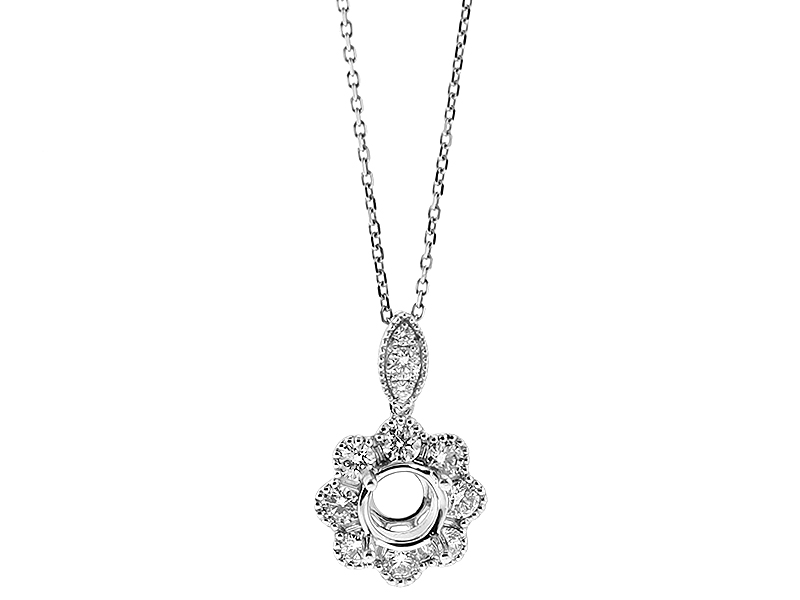 Semi Mount Solitaire Flower Pendant with Diamonds in 18kt White Gold