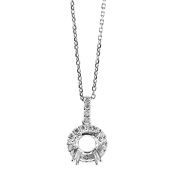 Semi Mount Solitaire Pendant with Halo of Diamonds in 18kt White Gold