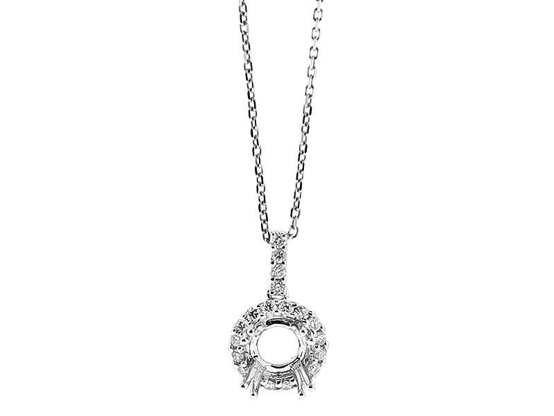 Semi Mount Solitaire Pendant with Halo of Diamonds in 18kt White Gold