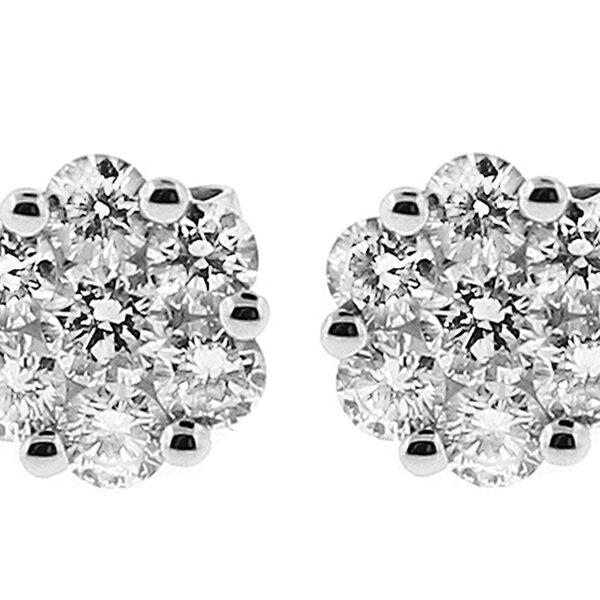 Post-Back Cluster Stud Earrings with Diamonds in 18kt White Gold