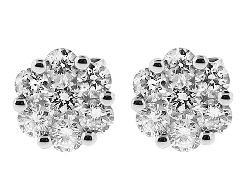 Post-Back Cluster Stud Earrings with Diamonds in 18kt White Gold