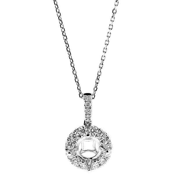 Round Semi Mount Solitaire Pendant with Halo of Diamonds in 18kt White Gold