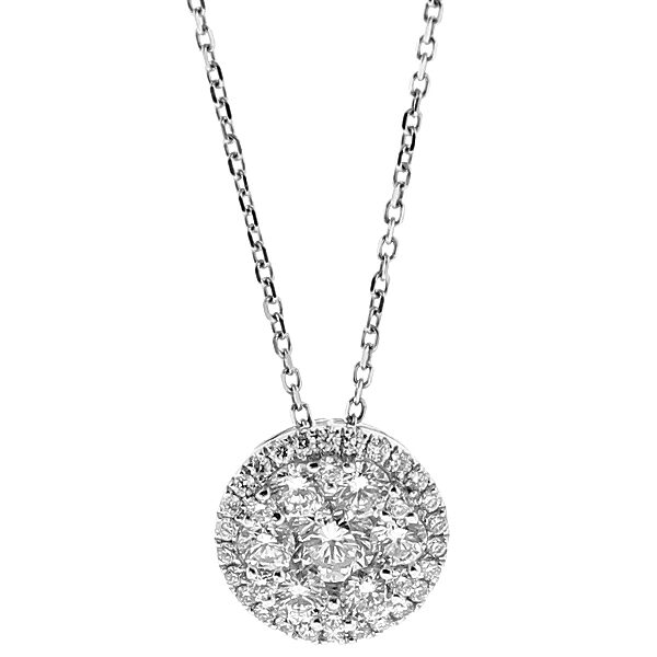 Round Halo Style Pendant with Cluster of Diamonds in 18kt White Gold