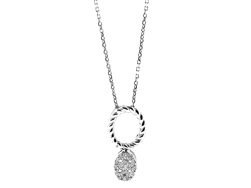 Transformable Pendant with Cluster of Diamonds Surrounded by Rope Design in 18kt White Gold (Worn Two Ways)